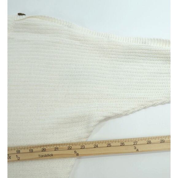 Womens Knit Sweater Large Ivory Dolman Sleeve Button Detail Textured Comfy - Picture 10 of 14